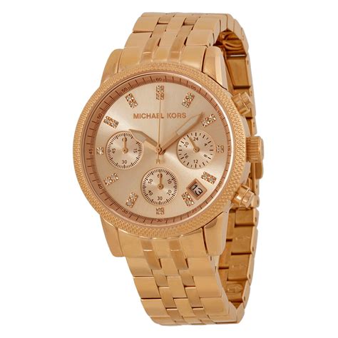 Women's Michael Kors Ritz Chronograph Rose Gold Steel Watch 